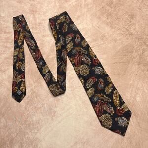Vintage 90s Boss Hugo Boss Feather Print Silk Neck Tie Multicolor Formal Prom